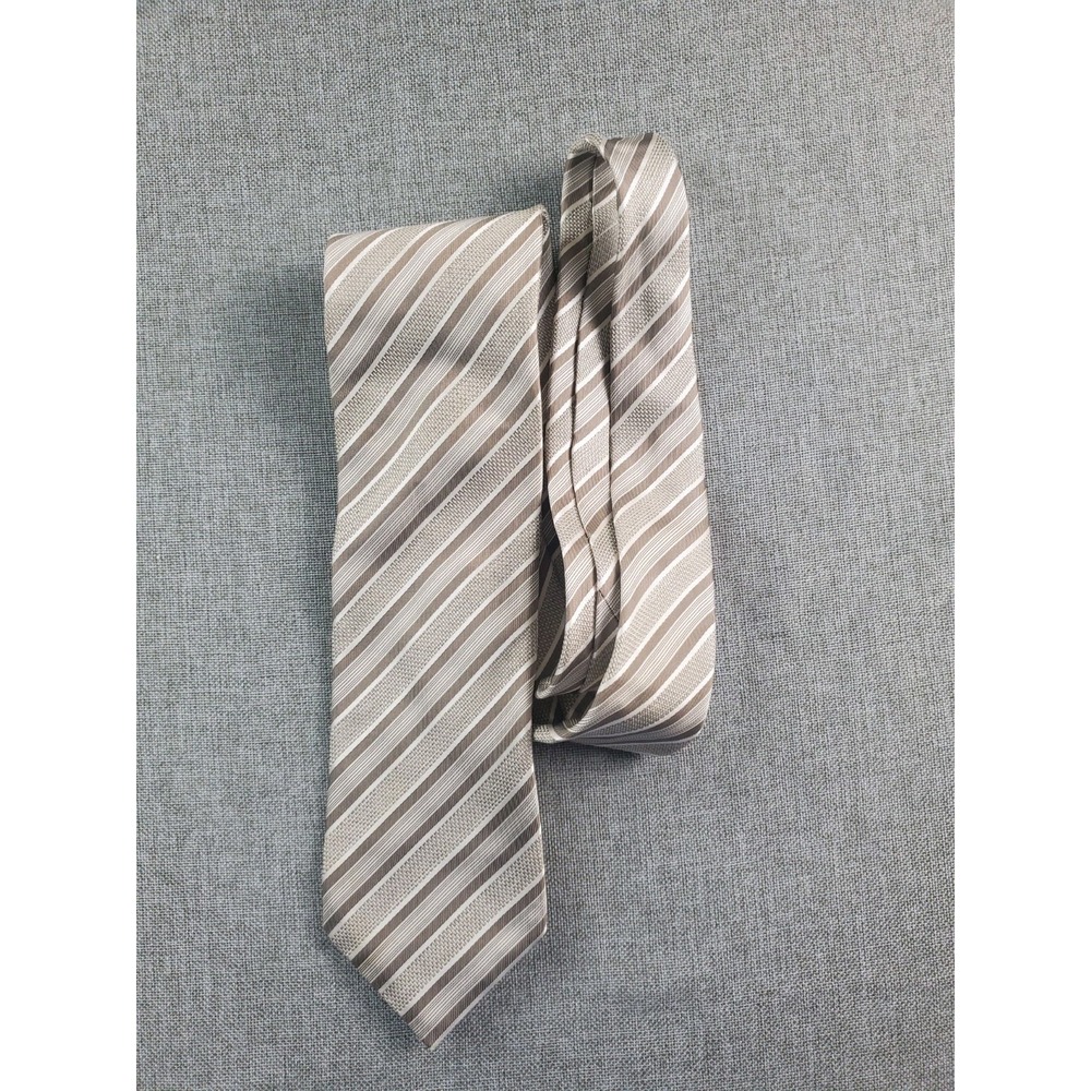 Brioni Ties Mens 61X3.5 Beige Striped Silk Italy Luxury Elegant